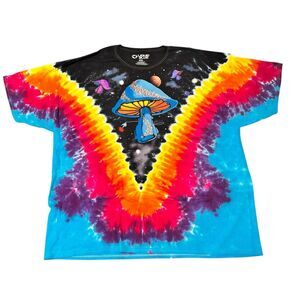 Liquid Blue Tie Dye Mushroom Space Retro Hippie Short Sleeve T-shirt Men's 4XL
